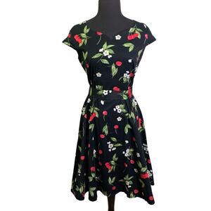 DRESS TELLS Dress Large Retro 50's Rockabilly Twirl Pinup Black Cherry Novelty